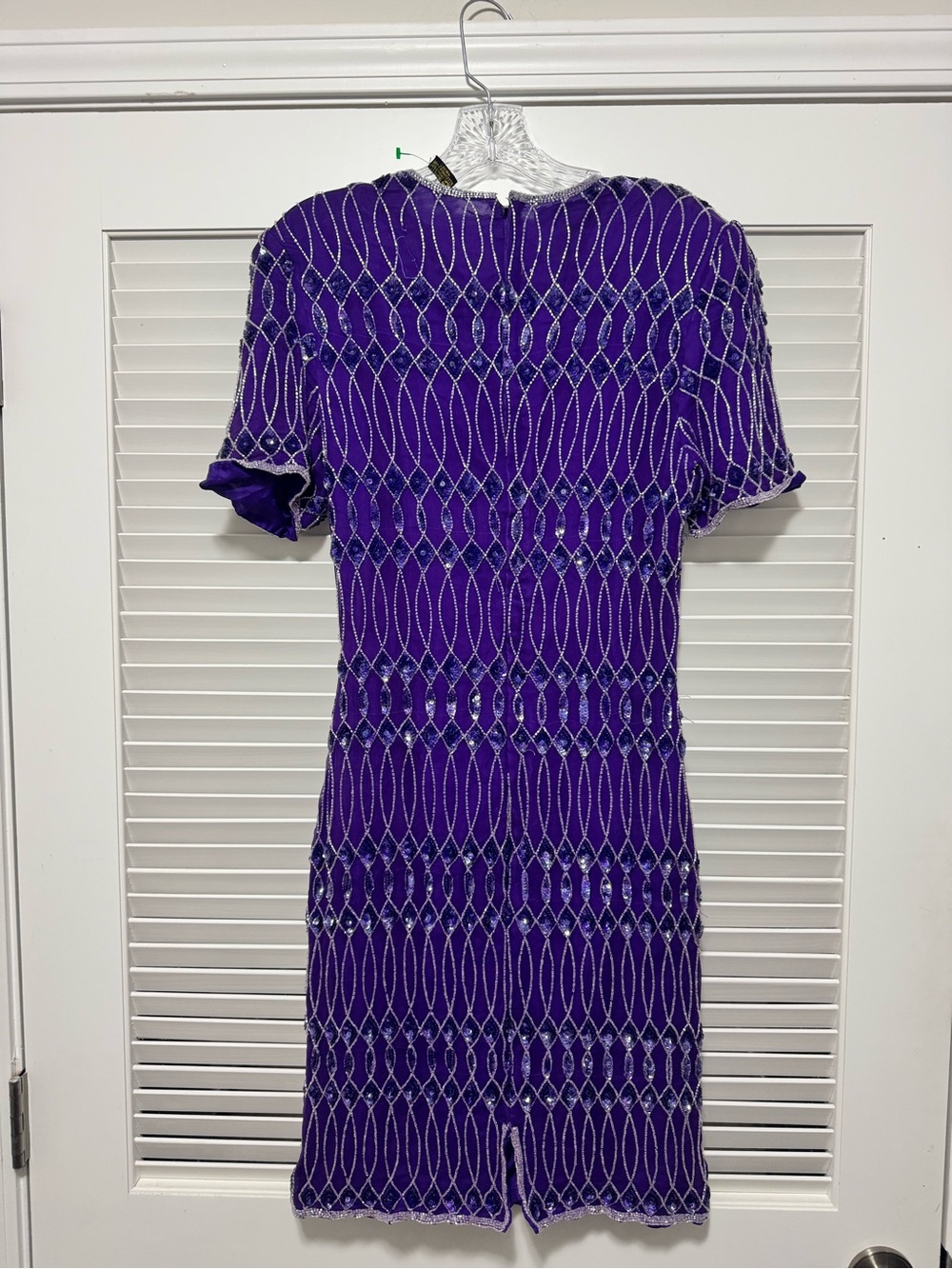 Vintage Scala Beaded 100% Silk Purple Dress - Picture 4 of 9